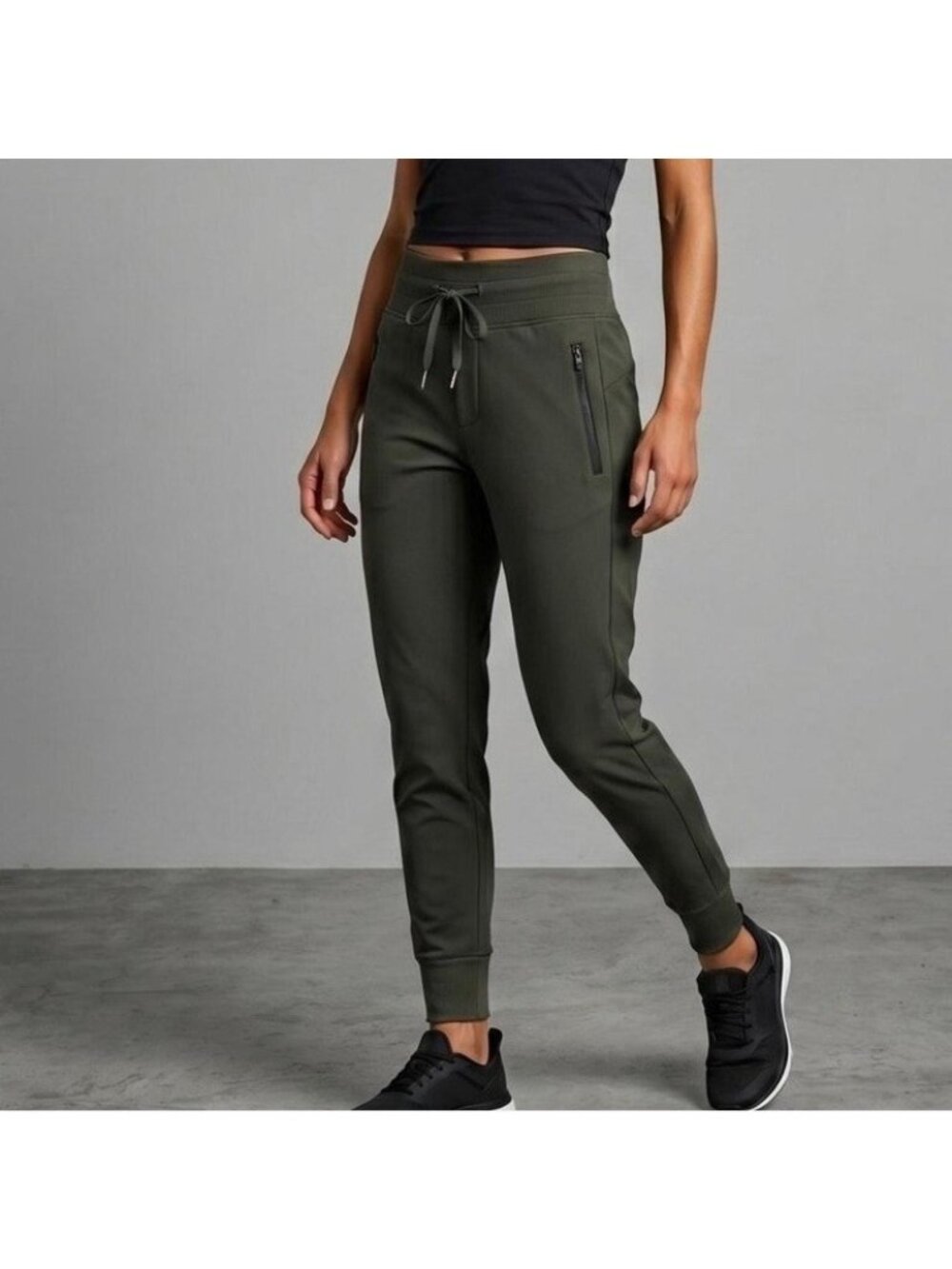 Athleta Headlands Hybrid Trek Mid Rise Jogger Olive Green Women's 8 Zip Pockets